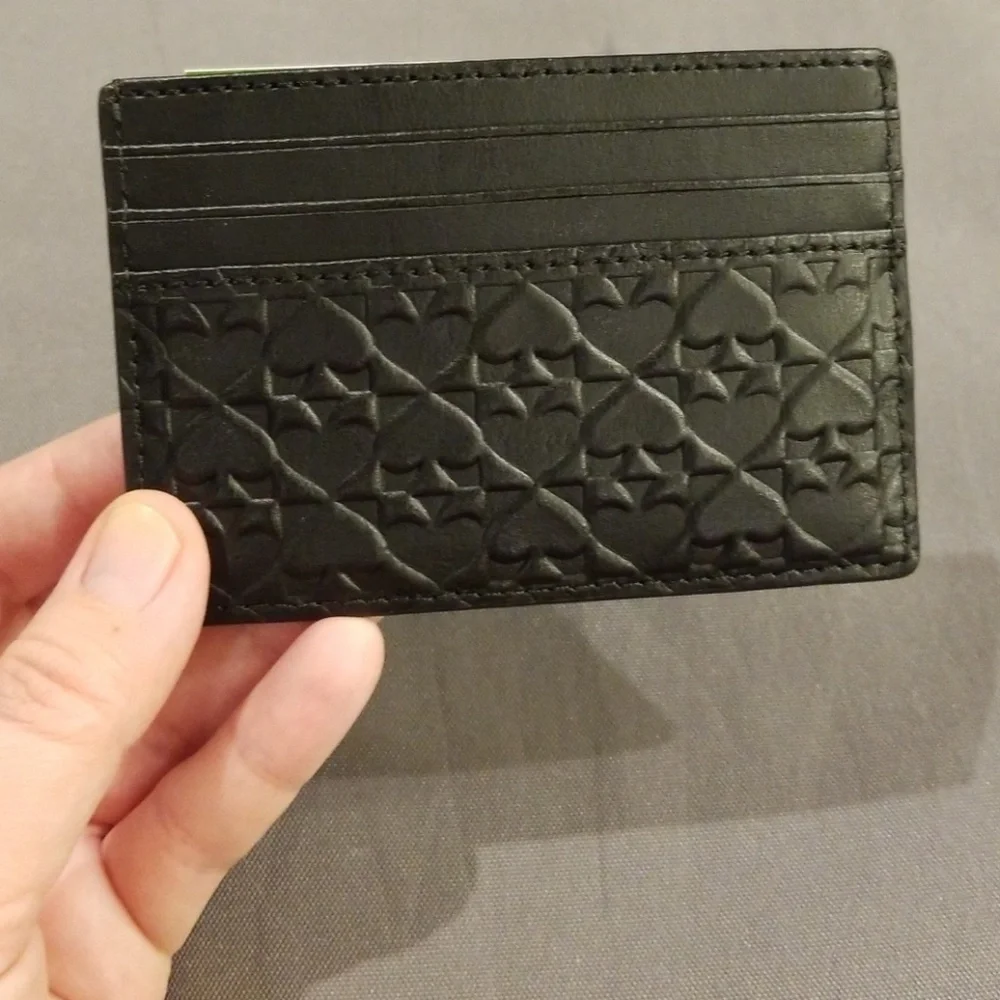💕KATE SPADE💕 Penn Place Embossed Graham Card Holder Wallet Black Spade NWT
